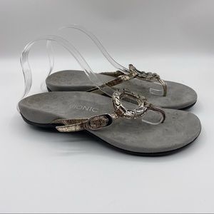 Vionic Ricci Gold Leather Jeweled Thong Comfort Sandals Women's Size 8